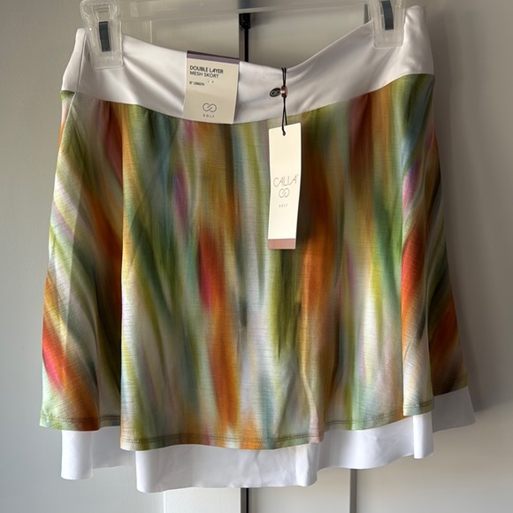 CALIA by Carrie Underwood Orange and Green Asymmetrical A-Line Mini Skirt NWT - Picture 2 of 9